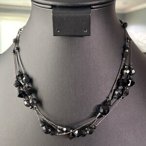 Elegant Multi-Strand Black Beaded Necklace